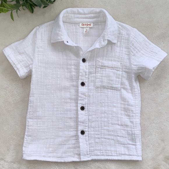 Cat & Jack Other - Cat & Jack White Cotton Button Down Shirt 4T EUC Beach Summer Photos